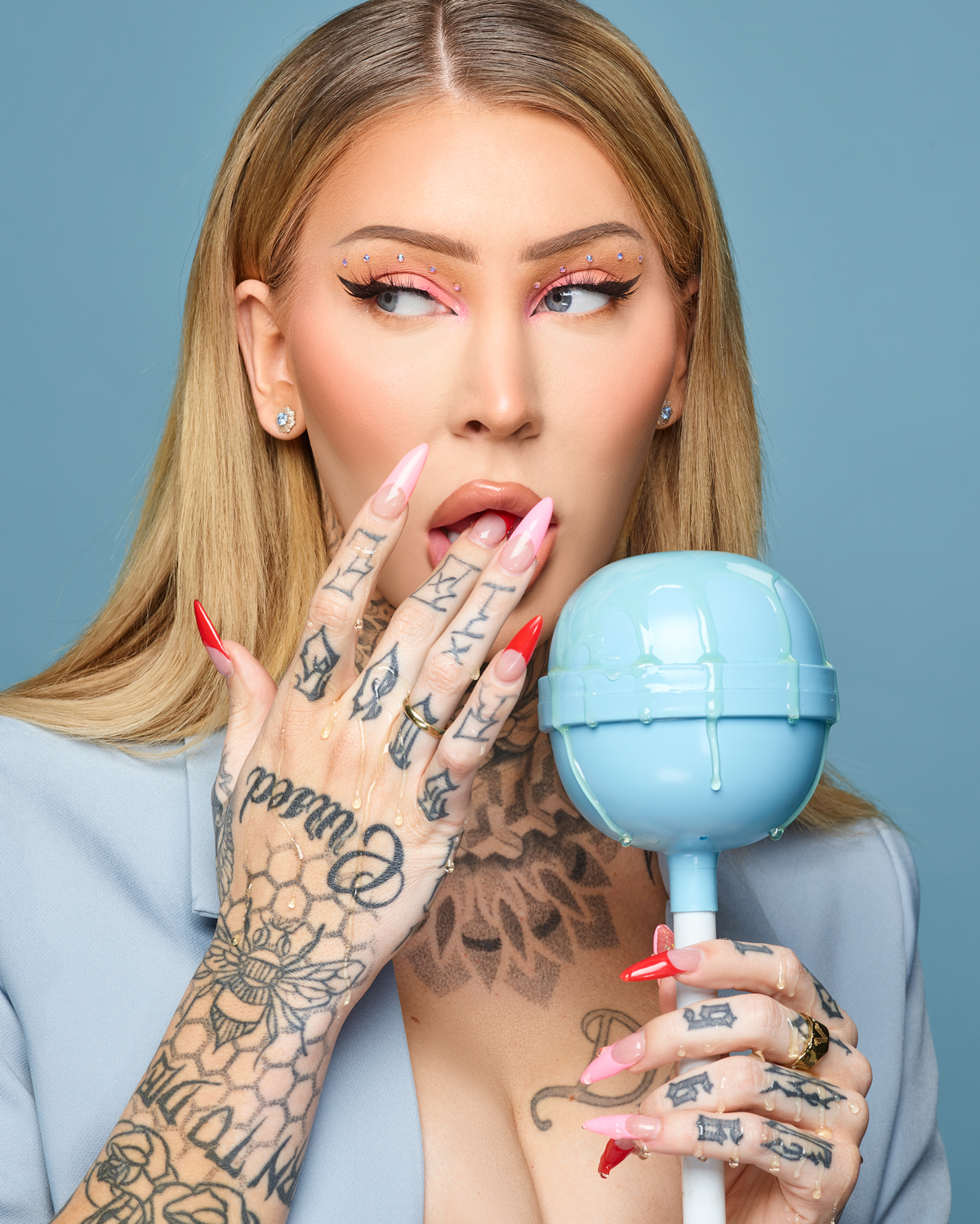 Licking that lolly.